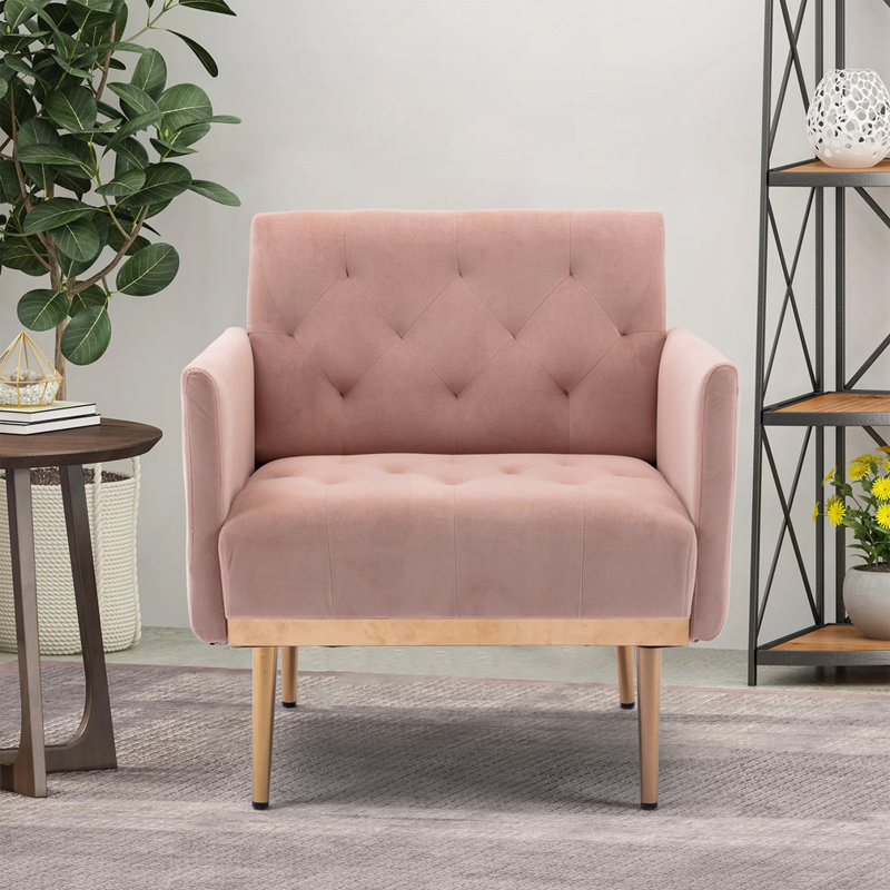 Fauteuil en velours avec pieds en métal, Velours rose