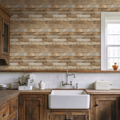 10 Pcs 11.8"x11.8" 3D Faux Wood Plank Peel and Stick Wall Panels – Lightweight PVC Tiles for Bedroom, Bathroom, Kitchen Backsplash & Farmhouse Decor (9.7 sq.ft/Box) - Rustic Brown
