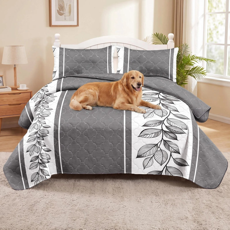 Ensemble de couvre-lit 3 pièces en microfibre avec 2 taies décoratives, Très grand lit