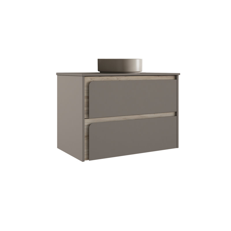Meuble-lavabo mural simple 32 po avec plateau en résine Cordoba, Taupe, Taupe / bois