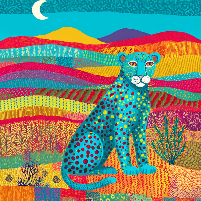 «Moonlit Leopard Landscape», art mural sur toile tendue, L 30 po x H 30 po x P 1,5 po