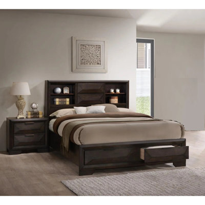 Ensemble de chambre à coucher moderne et fonctionnel avec très grand lit et rangement HB FB 2X tables de chevet espresso 3 pièces