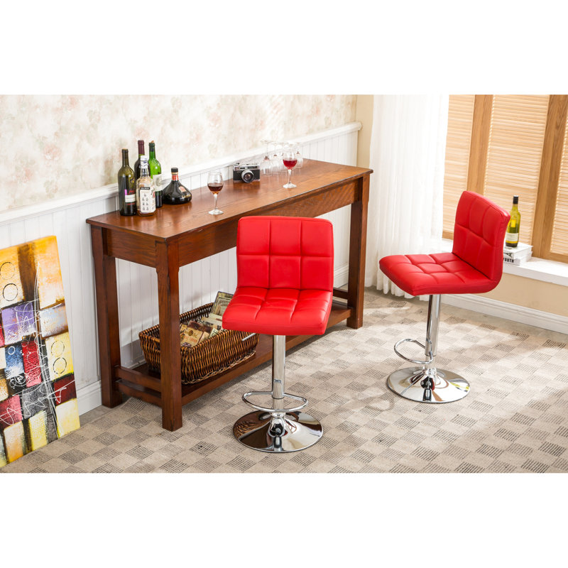 2 pièces de tabourets de bar rouges en similicuir avec fonction de levage et repose-pieds confortable pivotant et réglable de 2 à base de mousse confort chromée