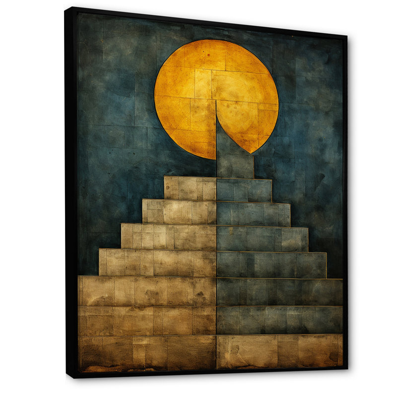 Pleine lune - Illustration rétro, Cadre flottant noir, H 32 po x l 16 po x P 1 po