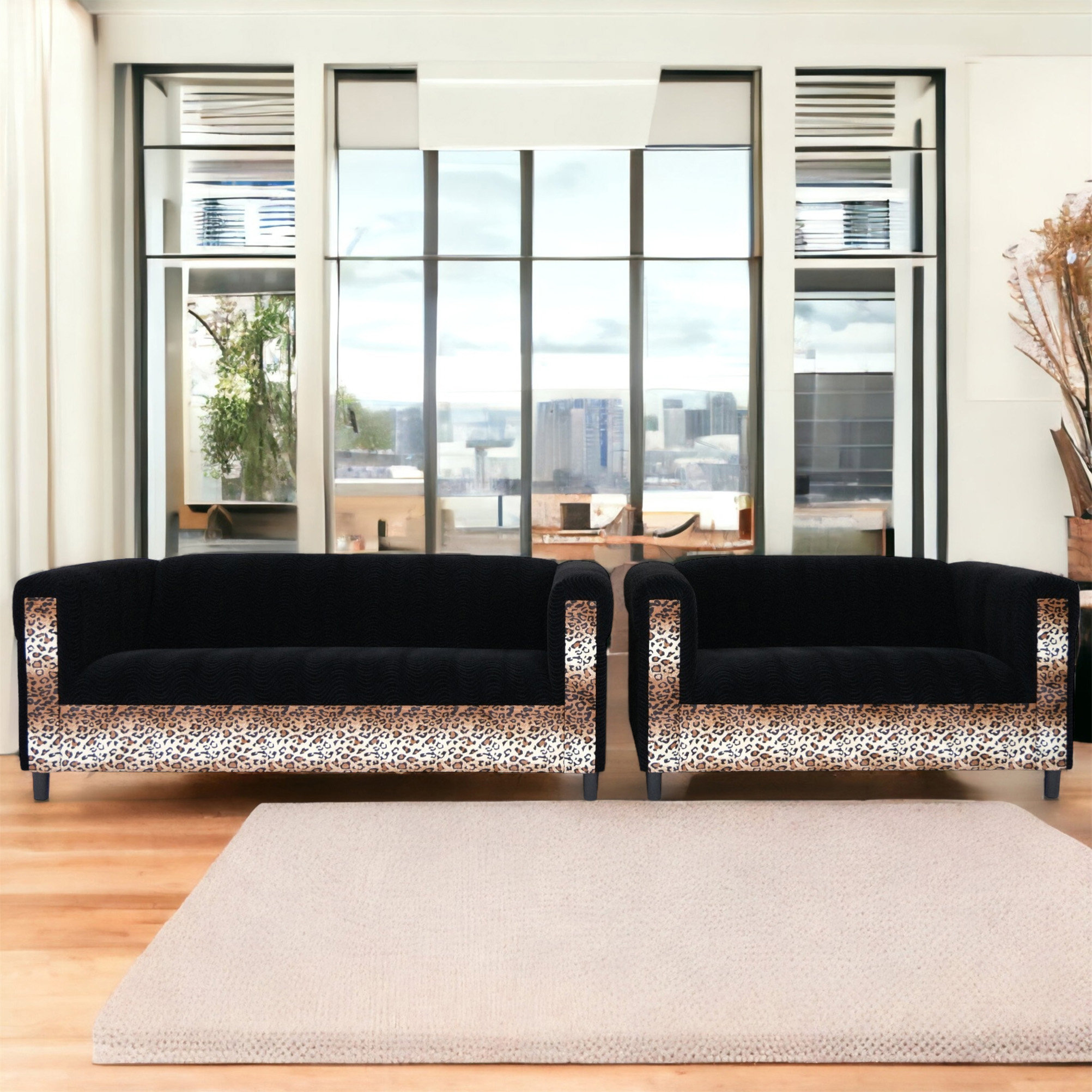 Everly Quinn Black Velvet Loveseat And Sofa Set For Living Room With ...