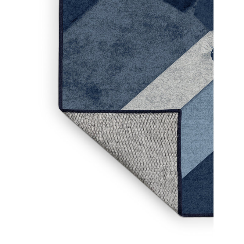 Machine Washable Tomohon Halloween Candy Bowl Modern Abstract Rug in Grey – Navy Binding, 7x10