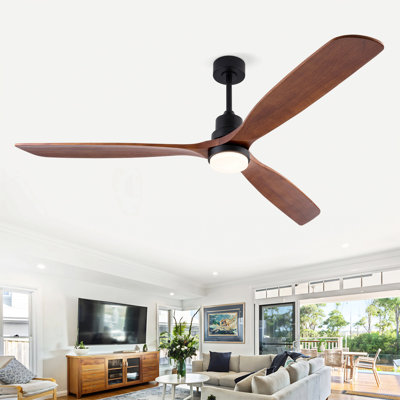 Hot Sales 72 Inch Modern Black Ceiling Fan With Light 3 Solid Wood Blades Remote Control Reversible DC Motor With Dimmable LED
