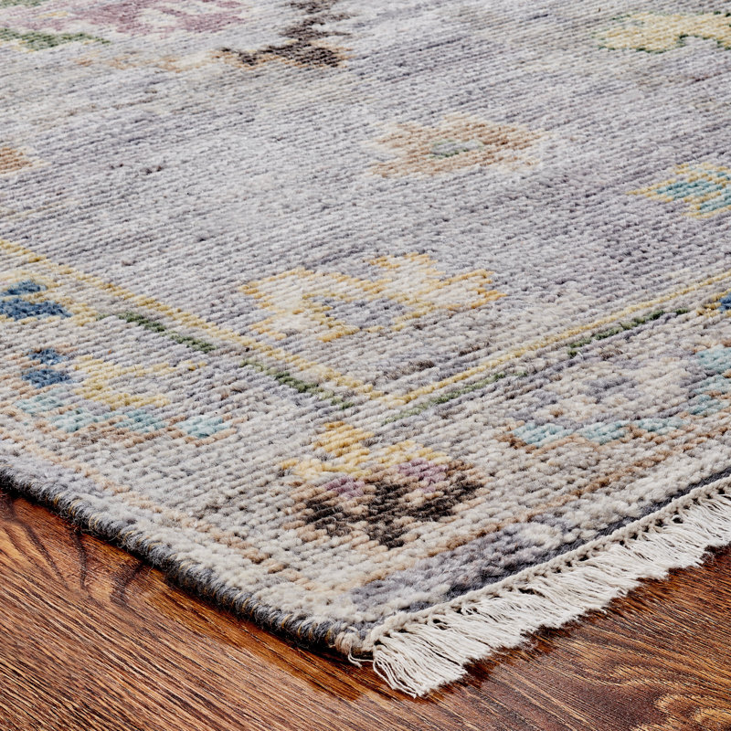 Fracisco Oriental Hand Knotted Wool/Viscose Area Rug in Purple Gray , Rectangle 9' x 12'