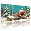 Père Noël de Noël avec renne dans la forêt enneigée, ensemble de 3 impressions sur toile-1462238950