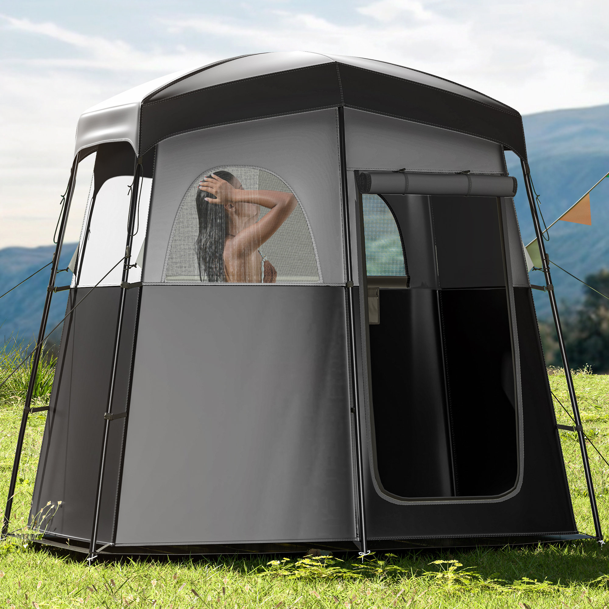 Balconera Outdoor Shower Tents For Camping, Portable 2 Room Privacy Tent With Floor, Oversize