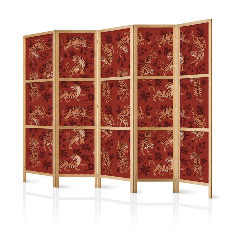 171cm H Solid Wood Folding Room Divider, 171cm H x 225cm W x 1.2cm D, 5