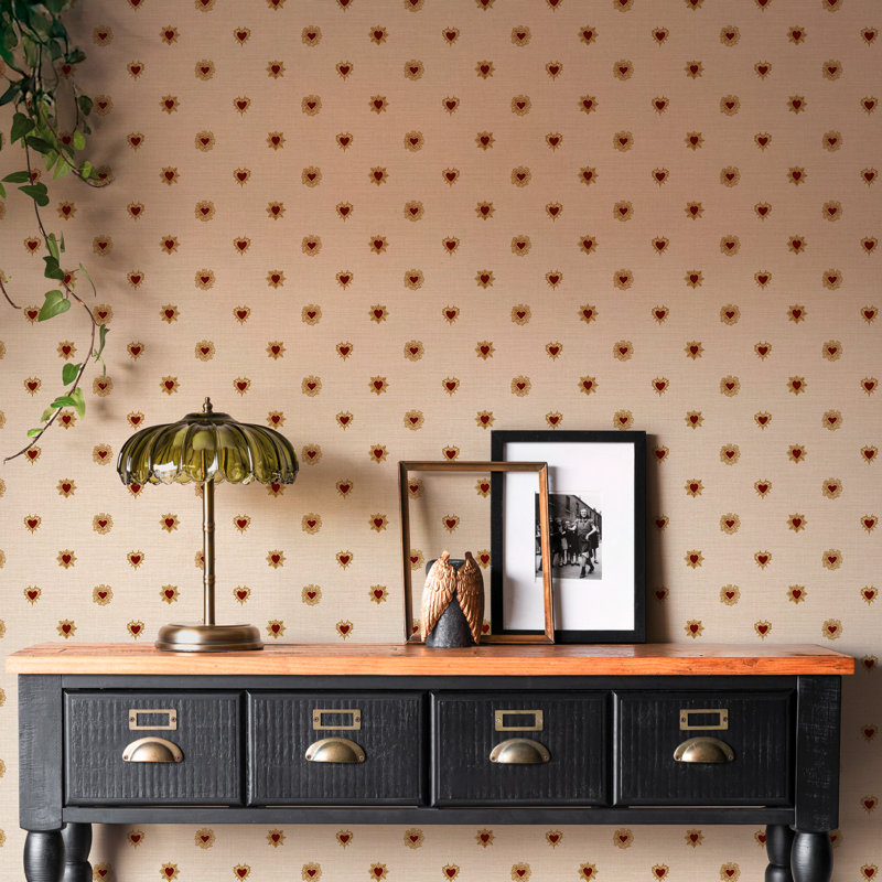 Sacred Hearts Ivory Red Wallpaper, Yellow