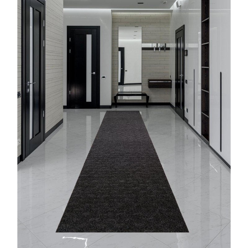 Tapis à poils durs d'intérieur / extérieur antidérapants à motif géométrique gris anthracite / noir