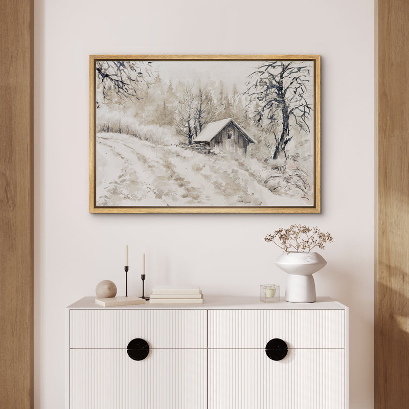 «Winter Cabin Rustic Snowy Scenery Nature Landscape», reproduction d'art sur toile encadrée, Naturel, H 24 po x l 36 po