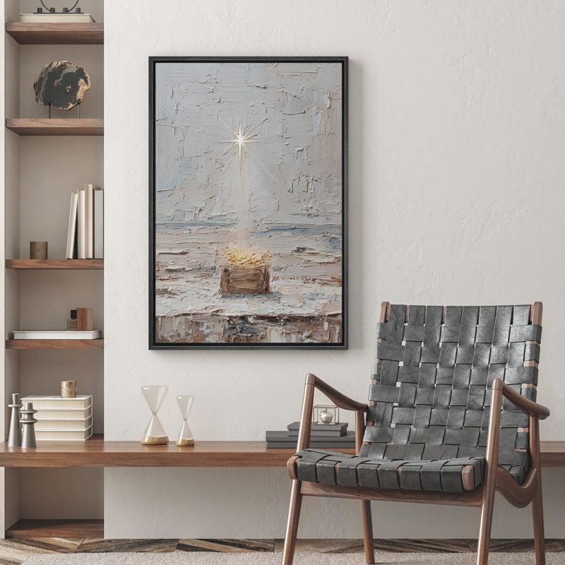 «Radiant Star» au-dessus de la crèche neutre de Noël moderne, reproduction d'art sur toile encadrée dans la chambre principale