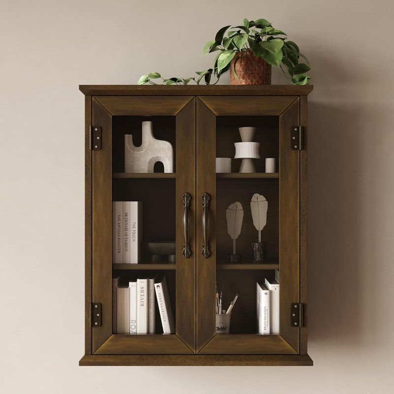 Wood Medicine Cabinet With Acrylic Doors, Bathroom Wall Cabinet With Adjustable Shelves Over The Toilet, Rustic Cabinet Wall Mounted For Bathroom, Kitchen, Living Room, Solid Wood