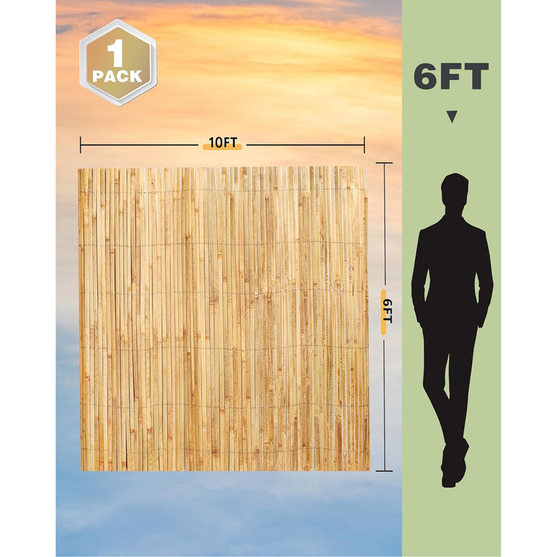 Rouleau de clôture en bambou 1,83 m x 3,96 m, panneaux de brise-vue en bambou naturel pour jardin, cour, terrasse, balcon.
