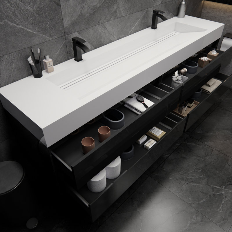 Meuble-lavabo double 84 po Albizu, Noir