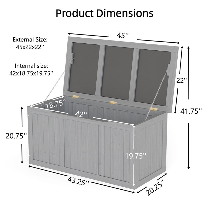 67 Gallon Outdoor Solid Wood Deck Box – Storage Seat & Table Top For Patio Cushions, Pool Toys & Garden Tools | Weather-resistant