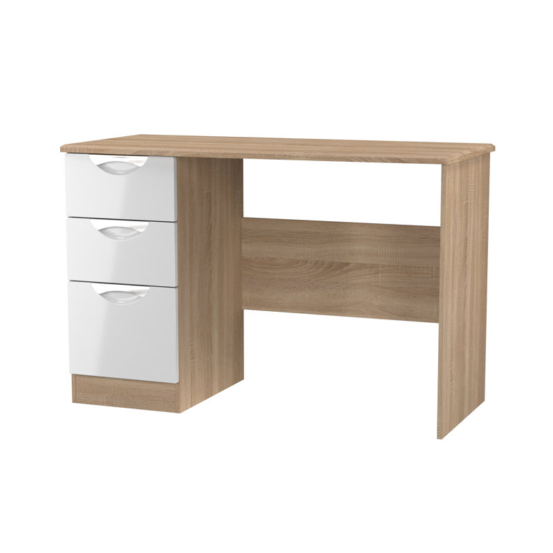 Bhodhini 3 Drawer Desk  (Ready Assembled), White Gloss/Bardolino