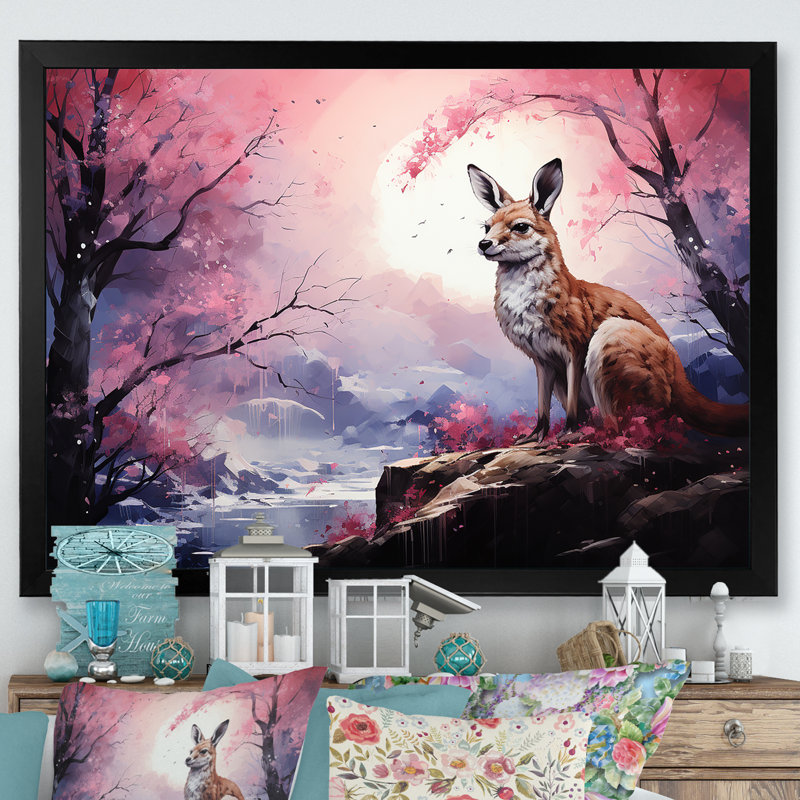 " Moonlight Kangaroo Landscape ", Black Single Picture Framed, 34" H x 44" W x 1.5" D