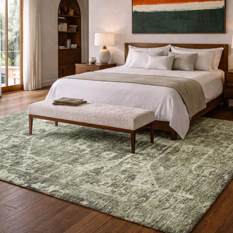 Tapis tribal à poils longs de qualité supérieure lavable à la machine, Olive, 8 pi x 10 pi