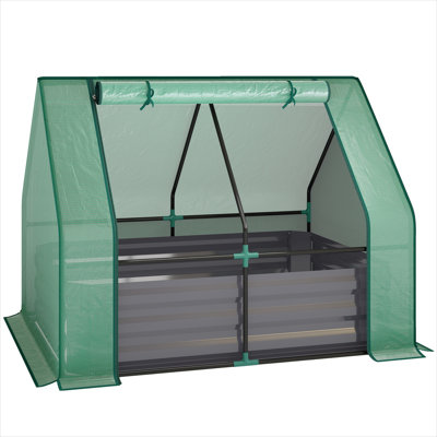 Galvanized Steel Raised Garden Bed with Mini Greenhouse, Gray-Toned, 50x37.4x36.2 Inches, 2-in-1 Planter and Cover
