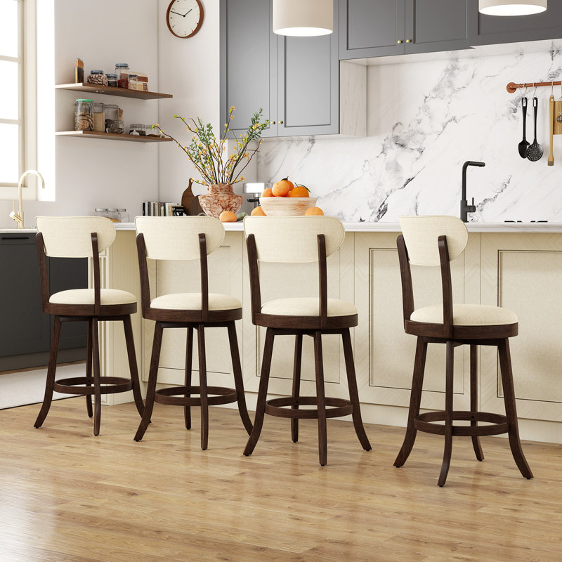 Bar Height Chairs Set of Swivel High Barstool w/ Padded Seat & Backrest, Counter Stool (25.5” Seat Height), 4