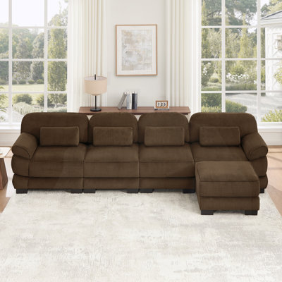 Oversize L-Shaped Modular Sectional Sofa, 4-Seater Sofa with Ottoman for Living Room Bedroom Apartment