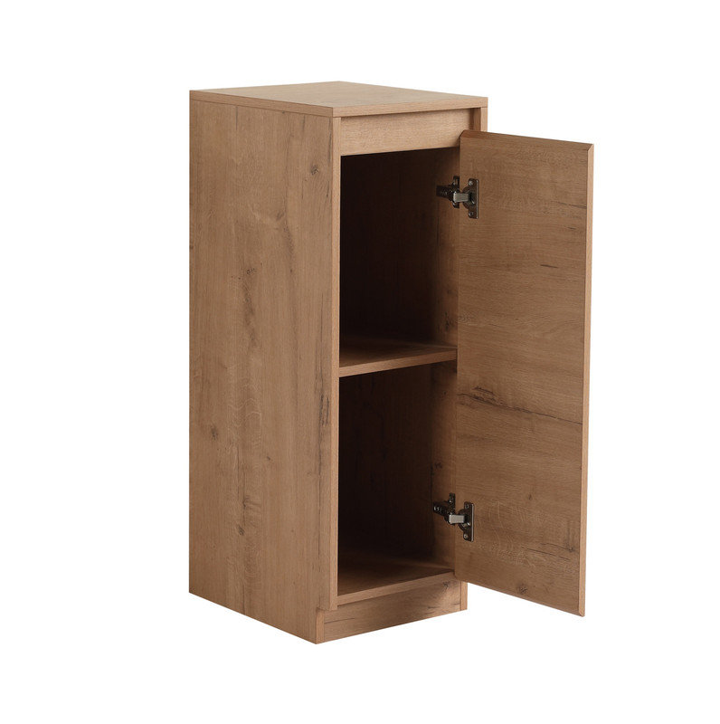 Petite armoire de rangement autoportante 12 po, portes à fermeture douce, chêne imitation, contreplaqué (emballage KD)