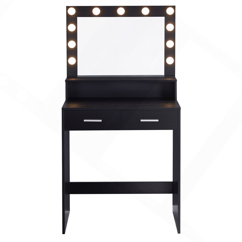 Vanity Desk With Mirror And Lights, Dressing Table With Large Drawer, 2 Level Storage Dresser 3 Lighting Modes Adjustable Brightness