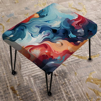 Blue And Orange Mystic Reverie Marble Pattern - Marble Rectangle Ottoman