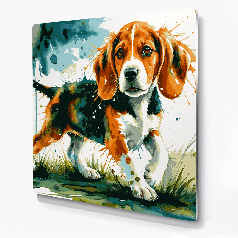 «Dogs Beagle», art mural en métal blanc, H 8 po x l 8 po