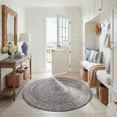 Demar Handmade Flatweave Blue/Natural Area Rug