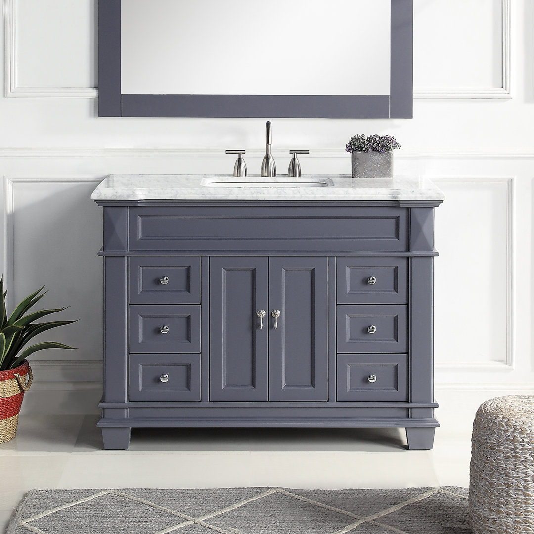 Aiyza 48" Single Sink Freestanding Bathroom Vanity with White Carrara Marble Top Lark Manor™ Base 