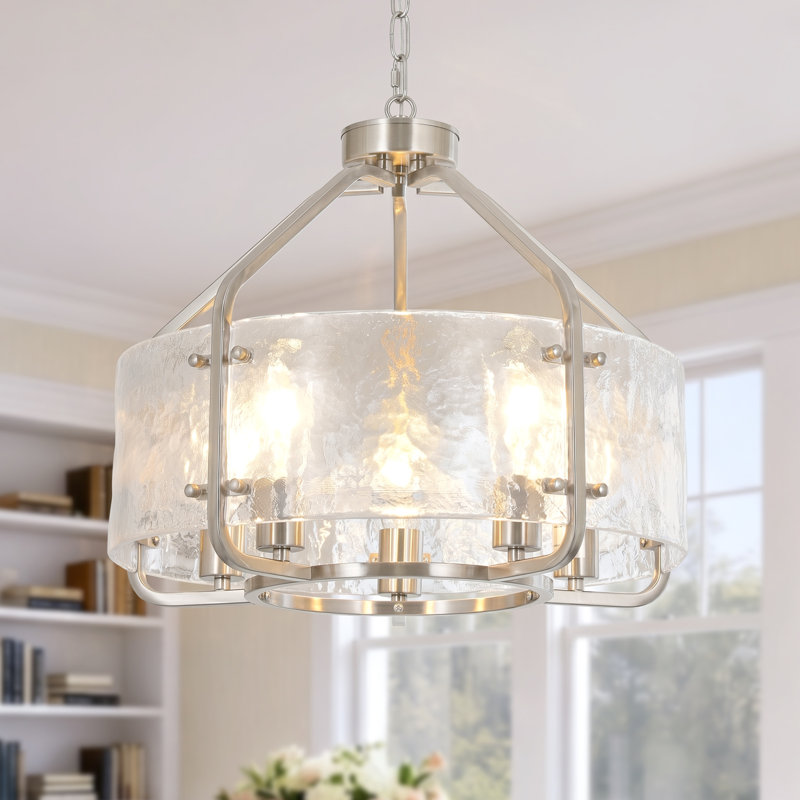 Lustre de style campagnard à 5 ampoules à intensité variable de 19,68 po, Satin Nickel