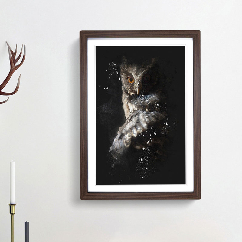 Owl - Framed Print, 33cm H x 24cm W x 2cm D, Walnut Framed
