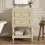 Meuble-lavabo de salle de bain avec lavabo en céramique, armoire de rangement pour salle de bain avec tablette ouverte, armoire de salle de bain rétro avec 2 tiroirs