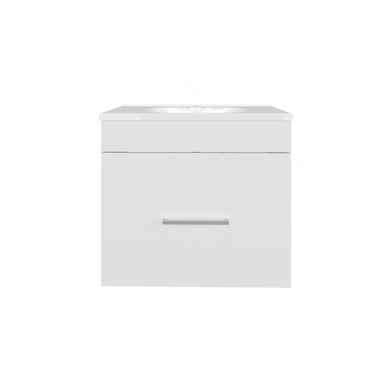 Meuble-lavabo à une porte Hatta, deux tiroirs et tablette ouverte, quincaillerie incluse, blanc, Blanc