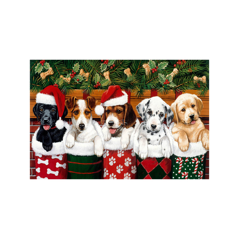 Christmas Puppies by William Vanderdasson - Wrapped Canvas Print, 66.04 cm H x 45.72 cm W x 1.91 cm D