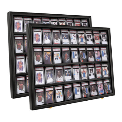 36 Graded Sports Card Display Frame 2 Pack- Baseball Card Display Case Lockable - Trading Card Collector Wall Display Holder For Basketball Football Hockey Cards, UV Protection Acrylic,Black