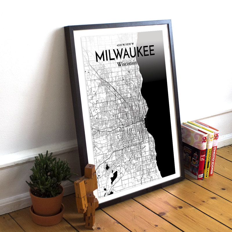 «Milwaukee City Map», reproduction d'impression sur affiche, H 36 po x l 24 po