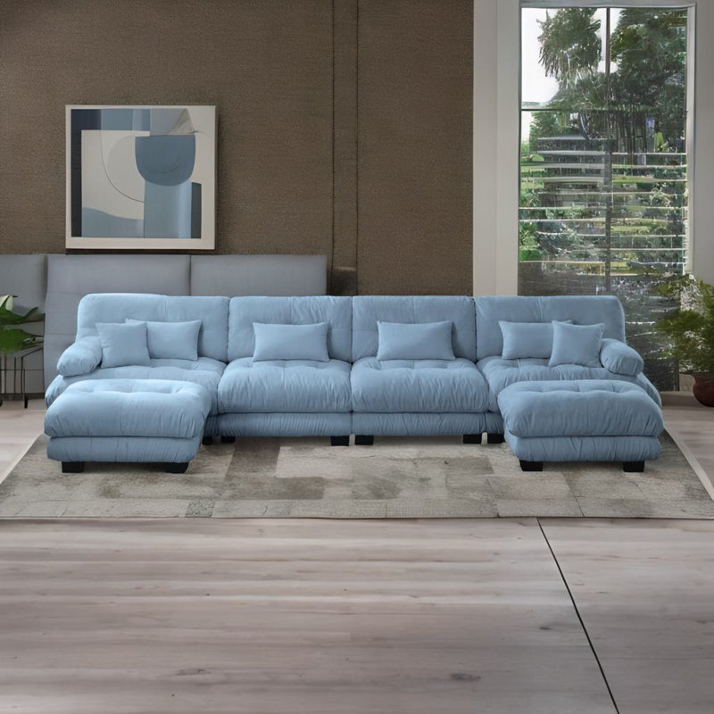 Modular Sectional Sofa, Blue Chenille