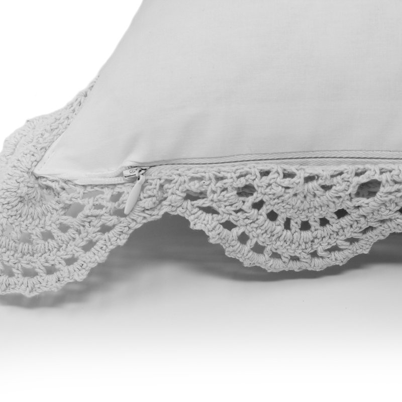 Handmade Cotton Crochet Pillow, White