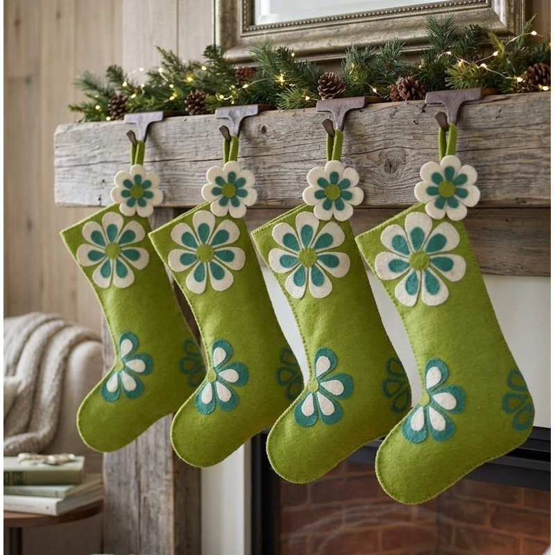 Flower Power Christmas Stocking, Lime