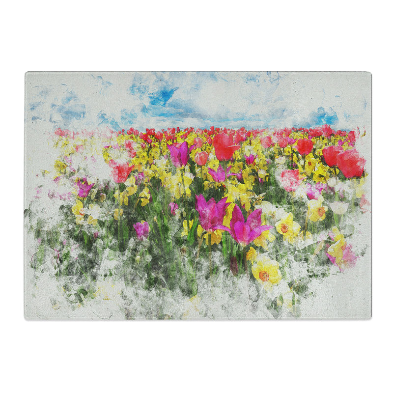 Meadow of Flowers Watercolour Chopping Board, 20cm W x 28.5cm L