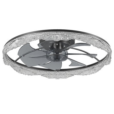 Ventilateur de plafond moderne en cristal noir avec lumière et télécommande, température de couleur réglable