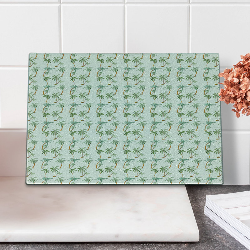 Ambesonne Tropical Tempered Glass Cutting Board Palm Trees Pattern Multicolor