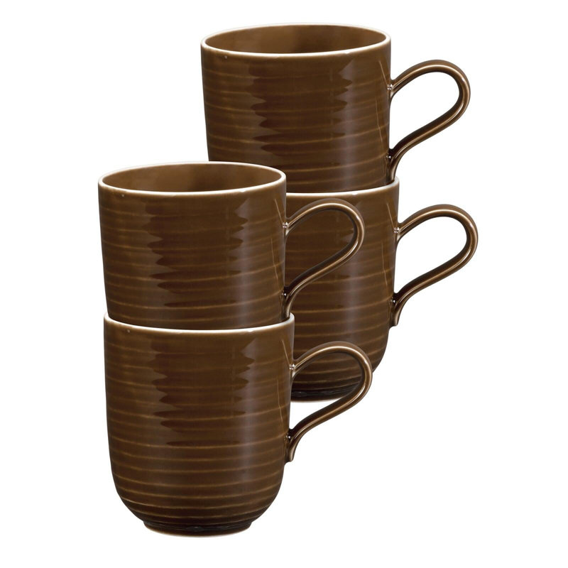 Brown Ceramic Microwave Safe Beverage Mugs Set of 4