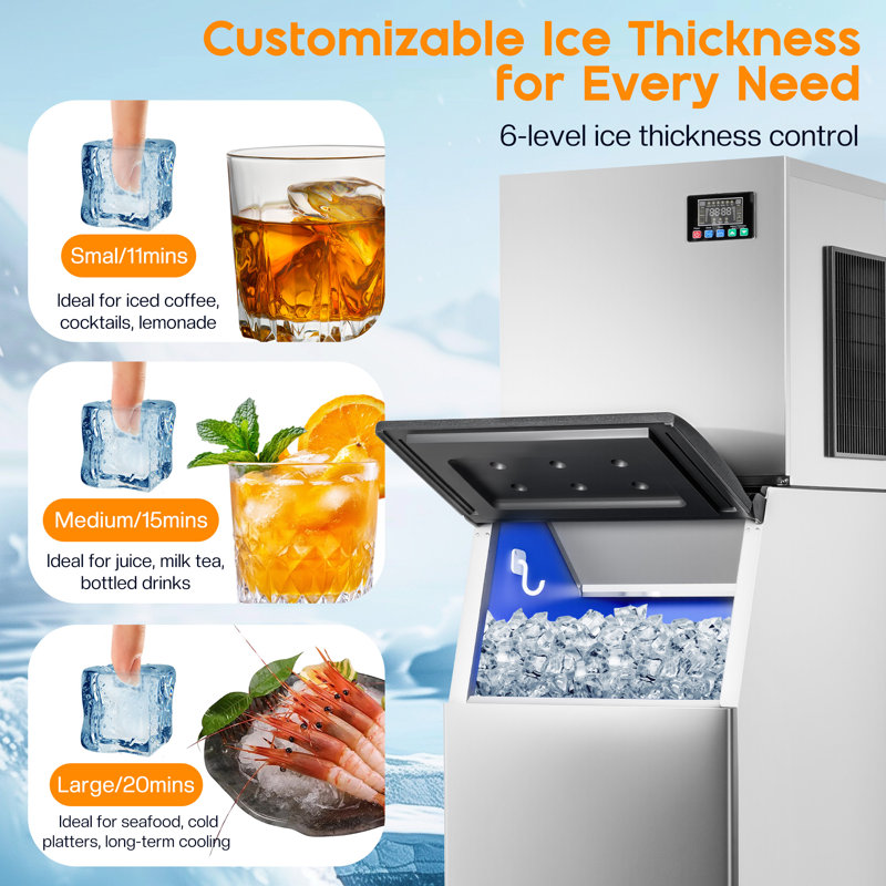 Cooling Station AMERLIFE Commercial Ice Maker, 600Lbs/24H Stainless Steel Ice Machine Countertop With 284Lbs Storage Capacity, Self Cleaning For Home/Bar/Restaurant